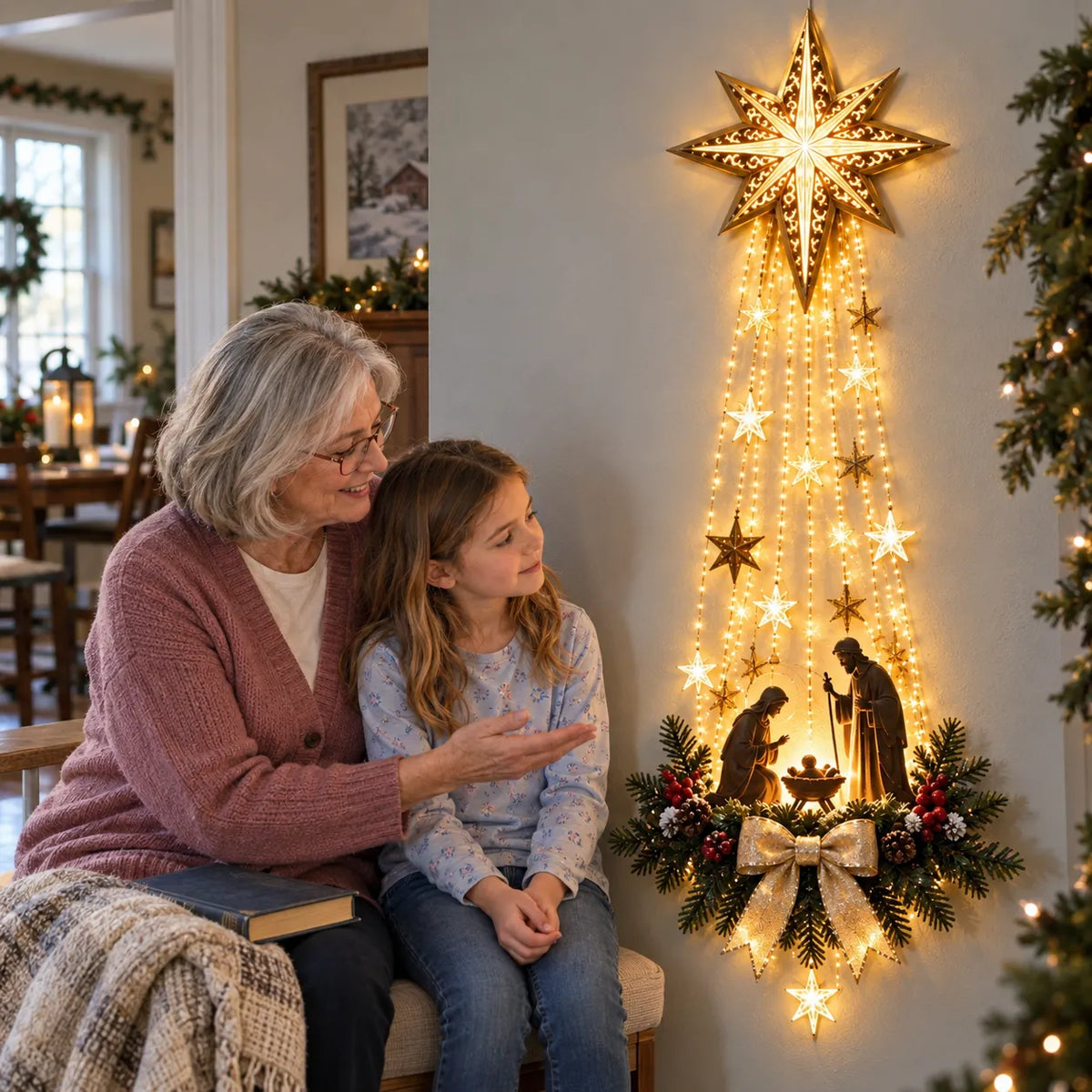 ✝️ Bethlehem Star‑Inspired Lighted Nativity Wall Hanging Decor