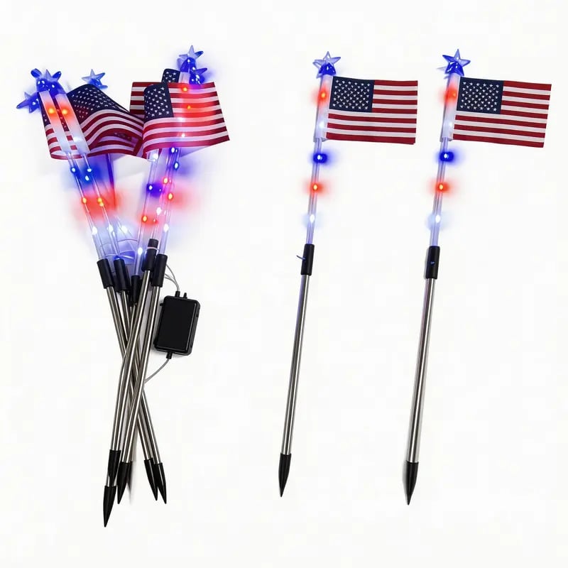 8 Solar American Flag Pathway Lights โ Red, White & Blue Yard Glow