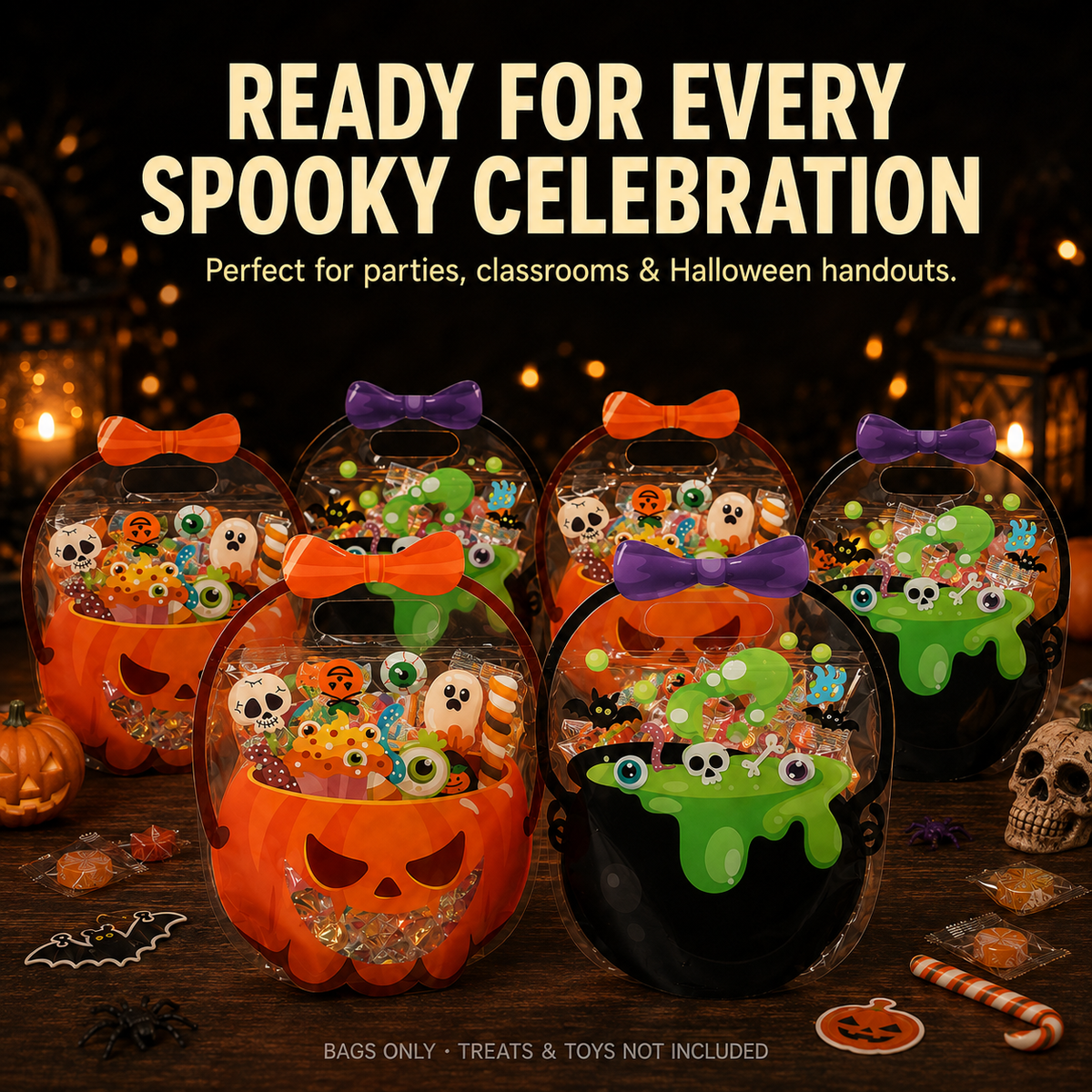 π Halloween Cauldron Treat Bags β Clear Fillable Party Favor Bags