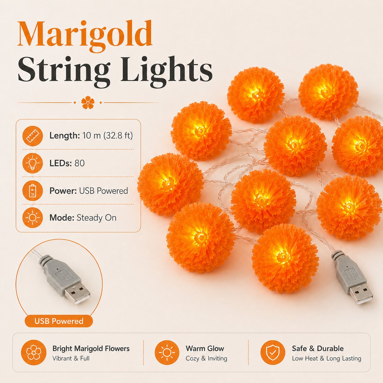 ππΌ Halloween Marigold LED Fairy String Lights