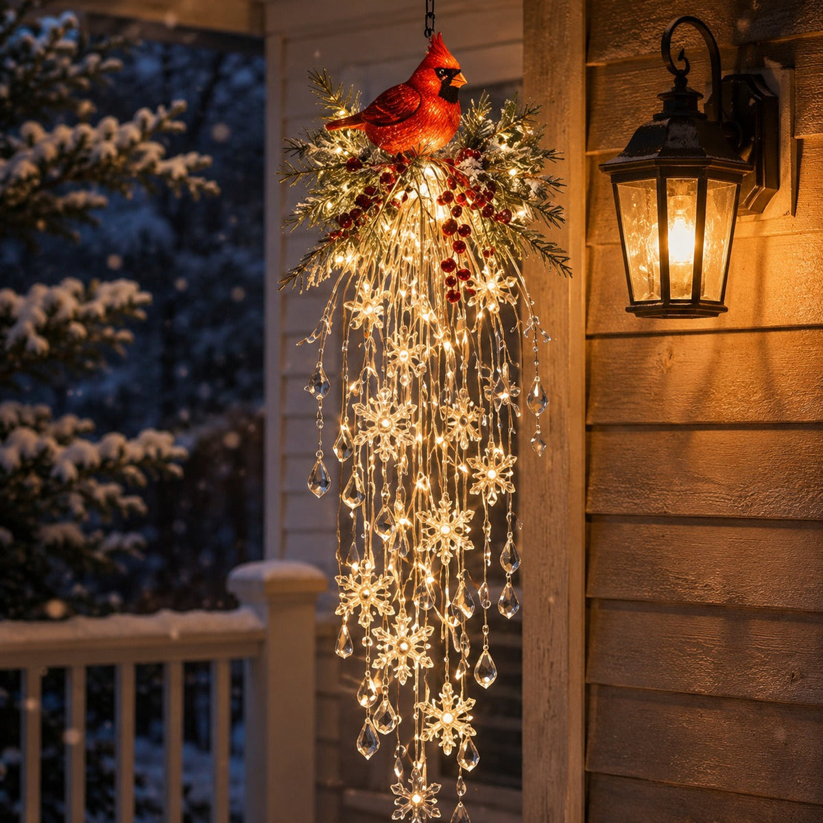 🎅 Christmas Hanging Snowflake & Crystal LED Light, Festive Porch Decoration ✨