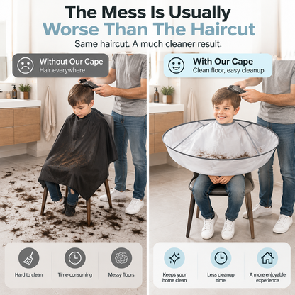 ⭕ Umbrella‑Style Hair Cutting Cape with Memory Steel Ring for Home Grooming