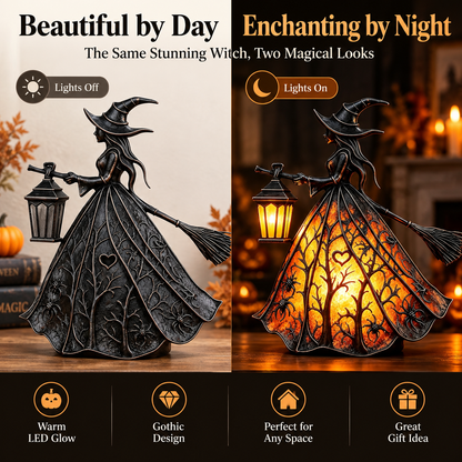 🧙‍♀️ Lighted Gothic Witch Lantern, Warm LED Halloween Table Decor Figurine