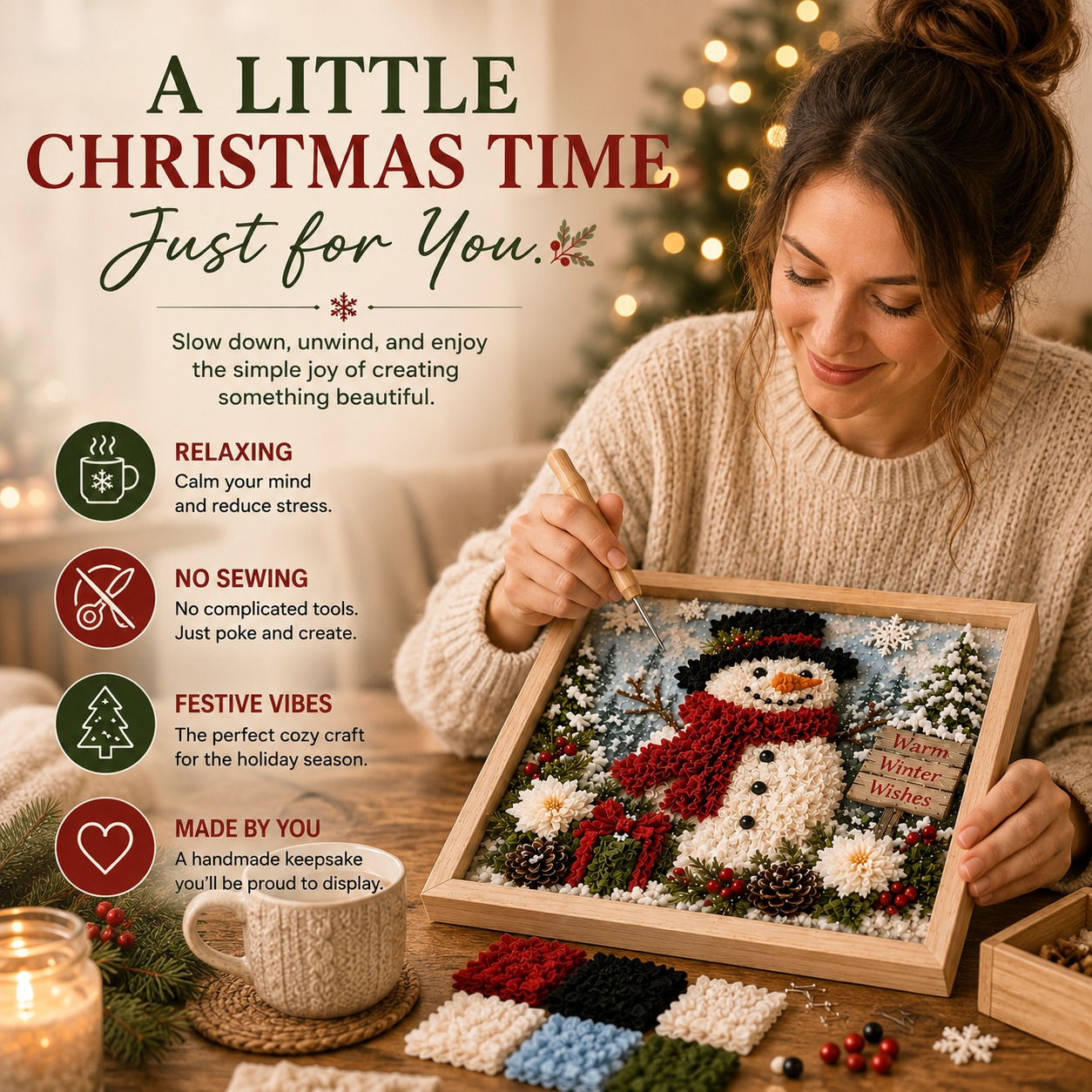 ⛄DIY Snowman Fabric Poke Art Kit, Handmade 3D Christmas Holiday Decoration Craft Set