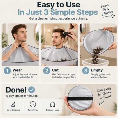 ⭕ Umbrella‑Style Hair Cutting Cape with Memory Steel Ring for Home Grooming