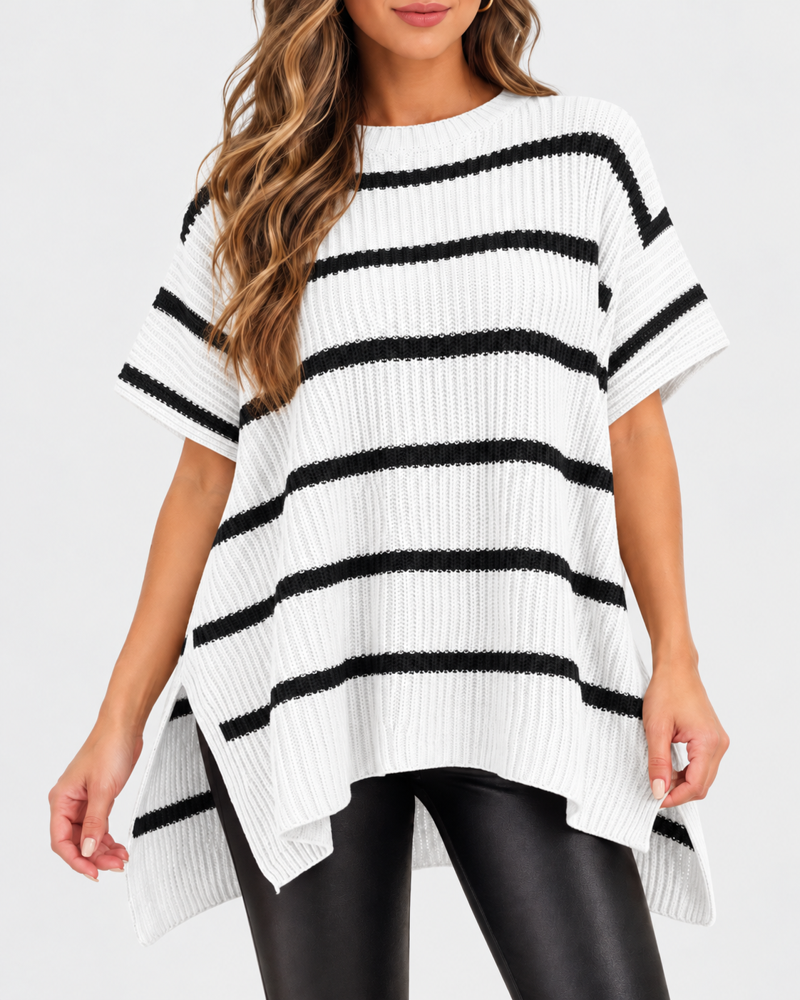 Relaxed Oversized Puff-Sleeve Knit Pullover Top