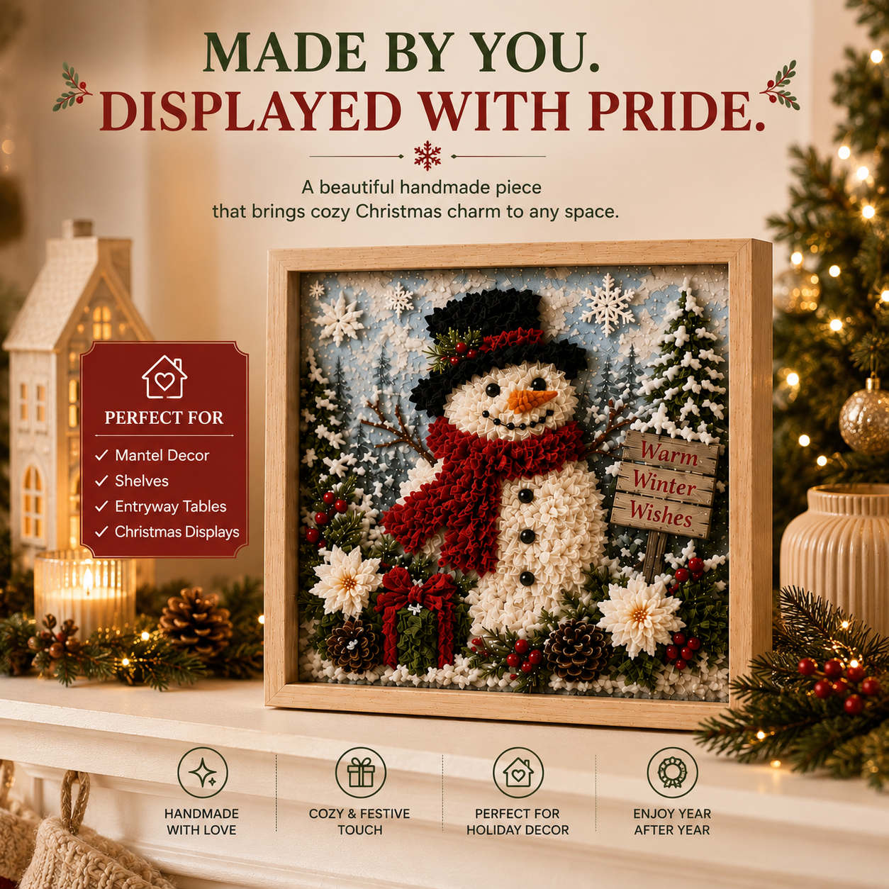 ⛄DIY Snowman Fabric Poke Art Kit, Handmade 3D Christmas Holiday Decoration Craft Set