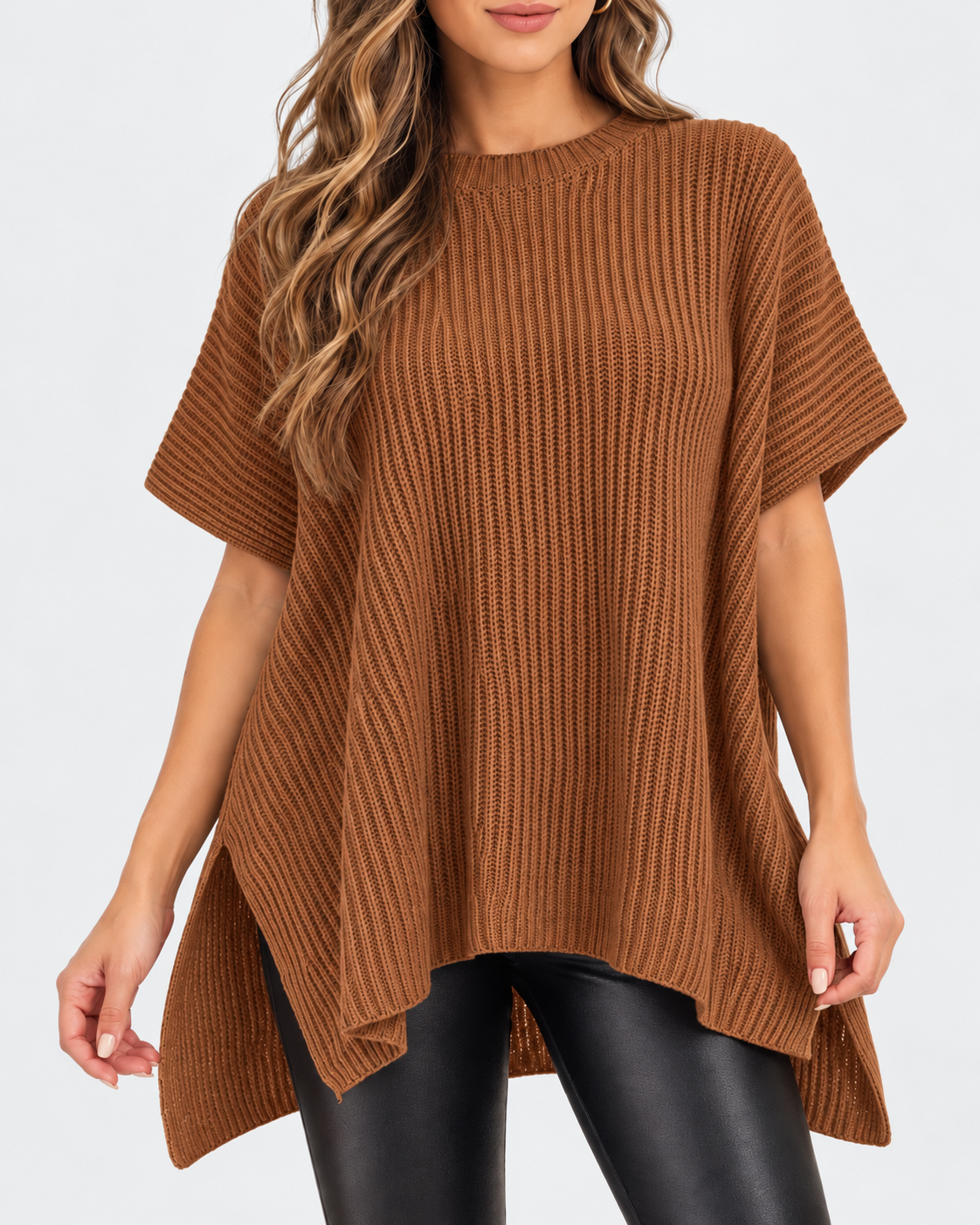 Relaxed Oversized Puff-Sleeve Knit Pullover Top