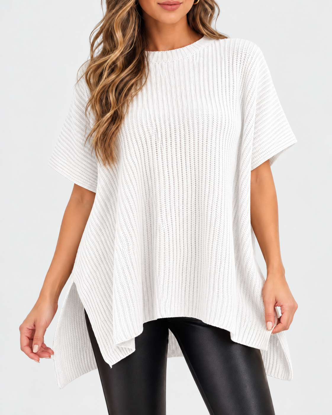 Relaxed Oversized Puff-Sleeve Knit Pullover Top