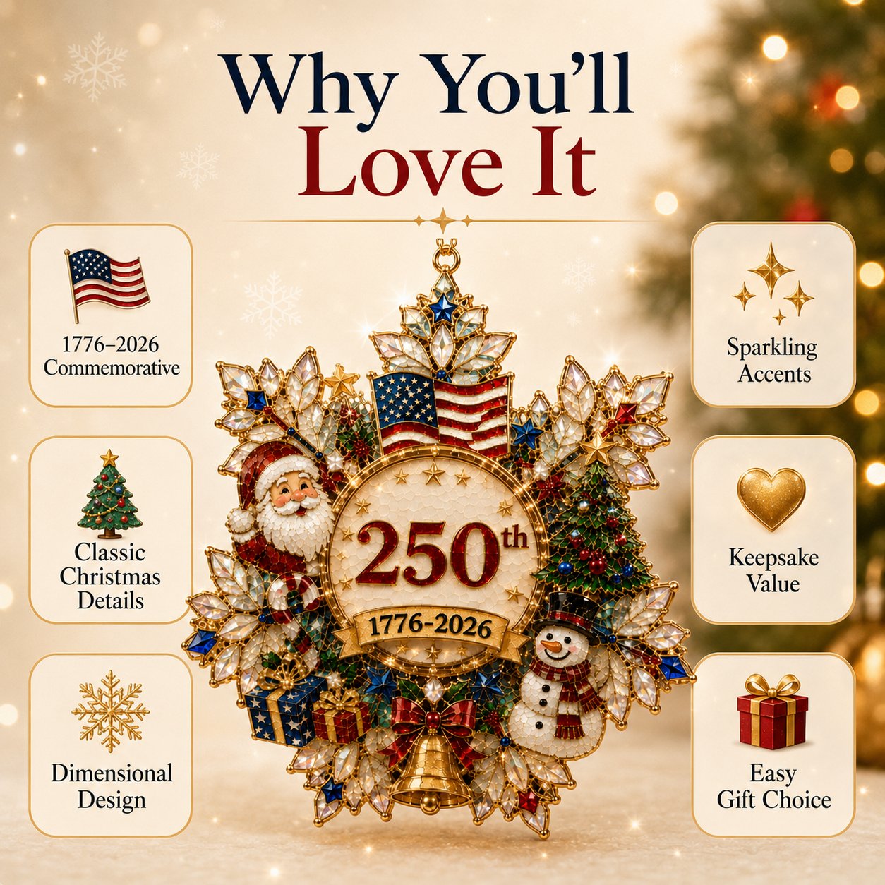 🔥🇺🇸 America’s 250th Anniversary Christmas Ornament – 1776–2026 Commemorative Keepsake