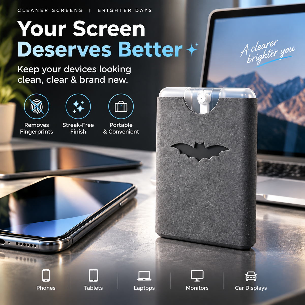✨ Portable Screen Cleaner Spray – Pocket‑Sized 2‑in‑1 Cleaner for Phone & Laptop