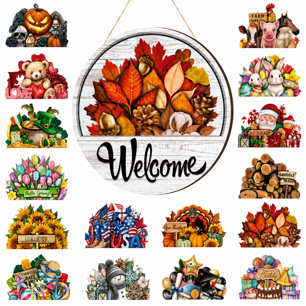 16 Pcs Interchangeable Welcome Sign for Front Door