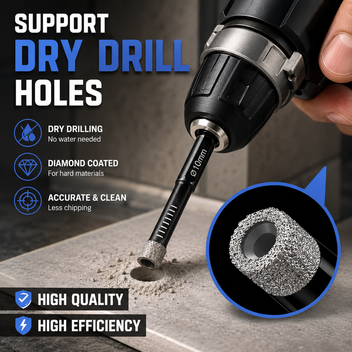 💎 6-Piece Diamond Drill Bit Set – Clean Dry Drilling for Tile, Glass & Stone