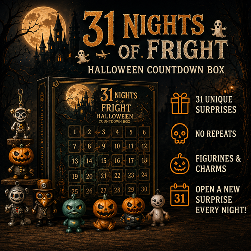 🎉🎃 Nights of Fright Halloween Countdown Box | Unique Mini Figurines, Hanging Charms & Spooky Collectibles 👻✨
