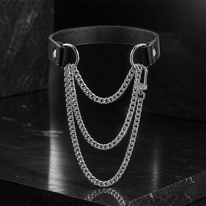 Black Vegan Leather Layered Choker Necklace
