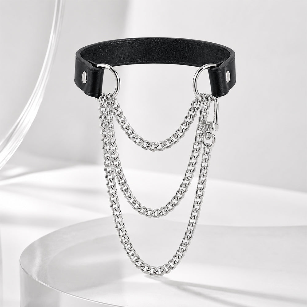 Black Vegan Leather Layered Choker Necklace