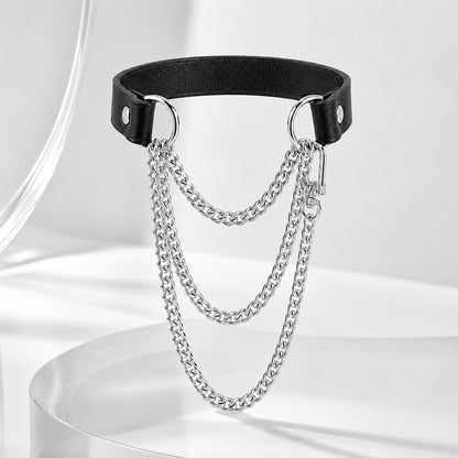 Black Vegan Leather Layered Choker Necklace