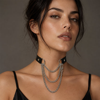 Black Vegan Leather Layered Choker Necklace