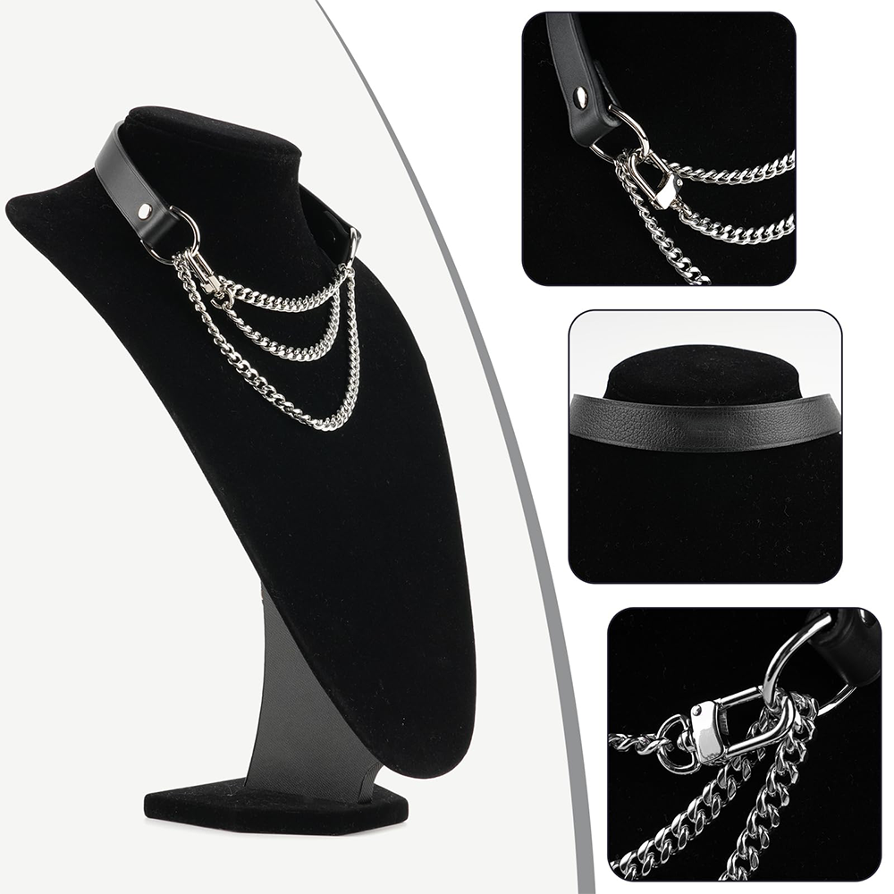 Black Vegan Leather Layered Choker Necklace