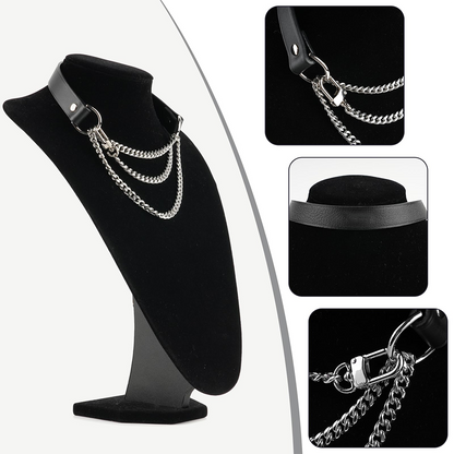 Black Vegan Leather Layered Choker Necklace