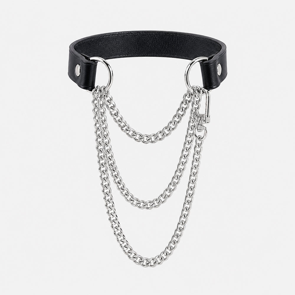 Black Vegan Leather Layered Choker Necklace