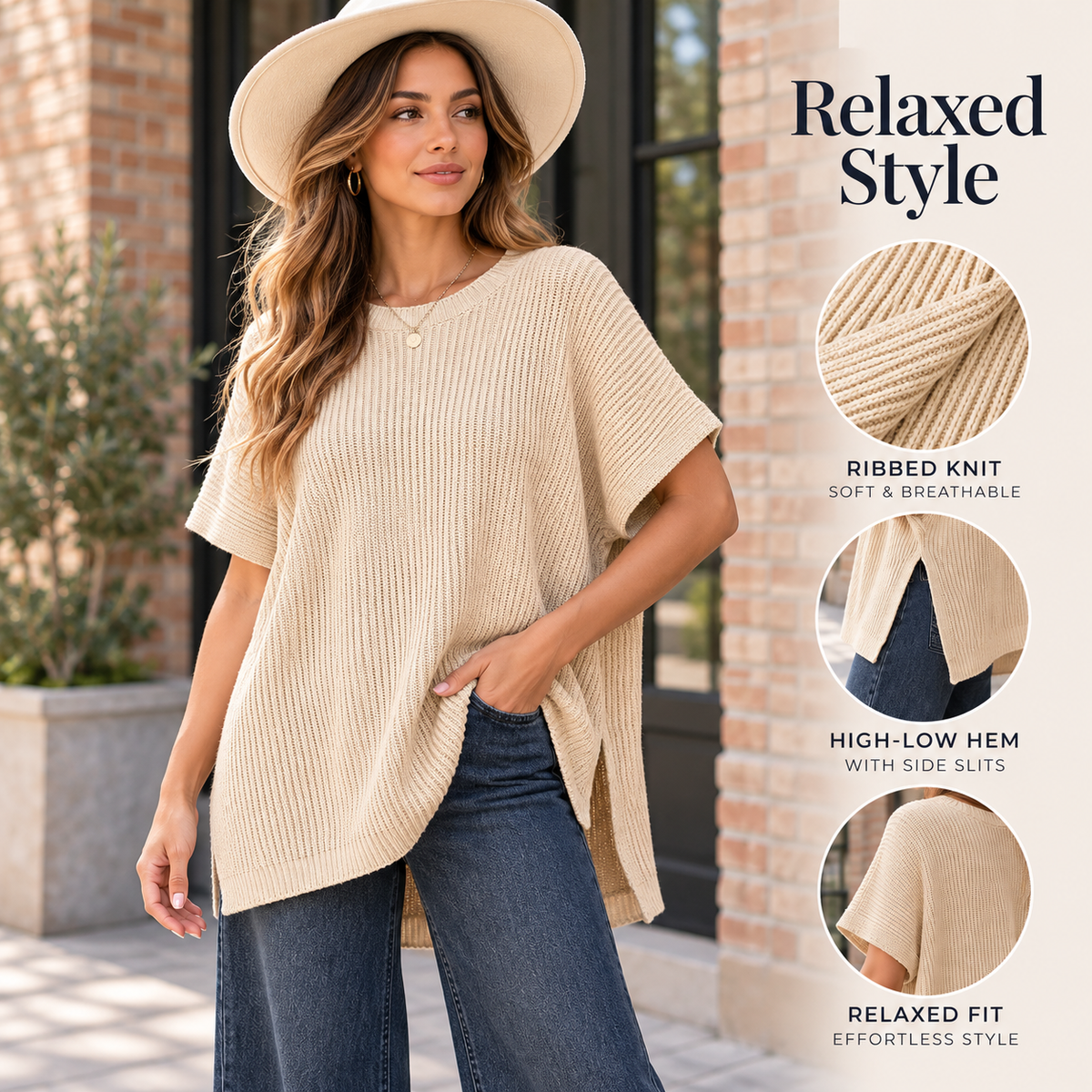 Relaxed Oversized Puff-Sleeve Knit Pullover Top