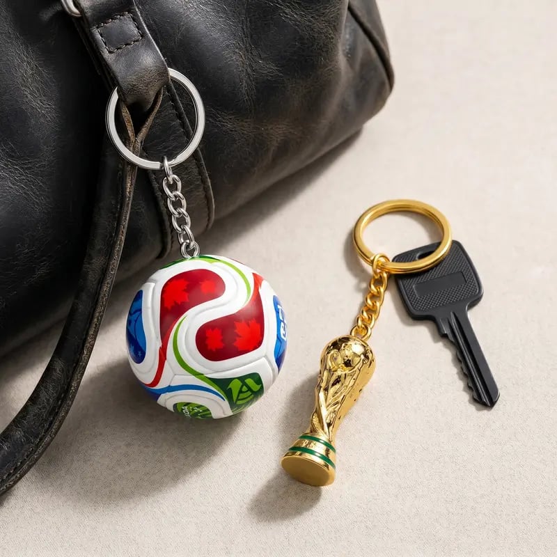 Sports Ball & Gold Trophy Keychain Set