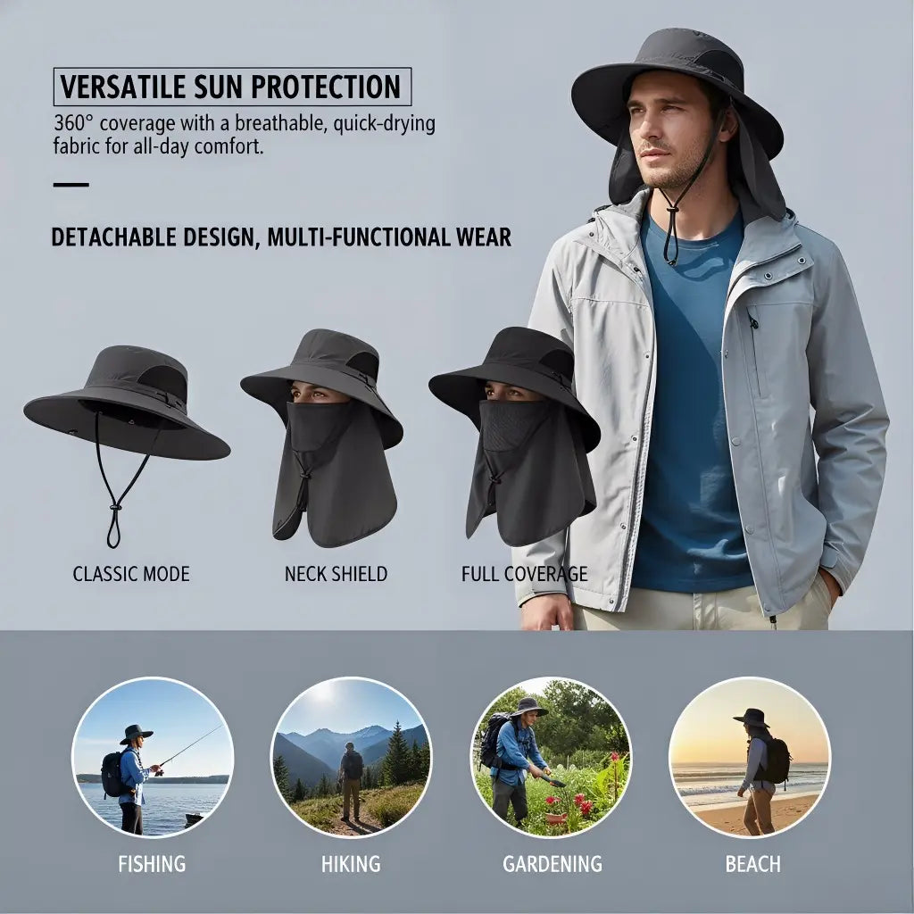 Summer Fisherman's Hat Detachable Outdoor Fishing Face Covering Neck Protection Sun Hat