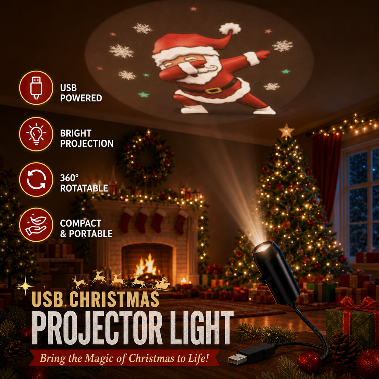 Plug‑and‑Play HD Holiday Projector, Multi‑Scene Projection Light for Christmas, Halloween & Faith‑Themed Decor