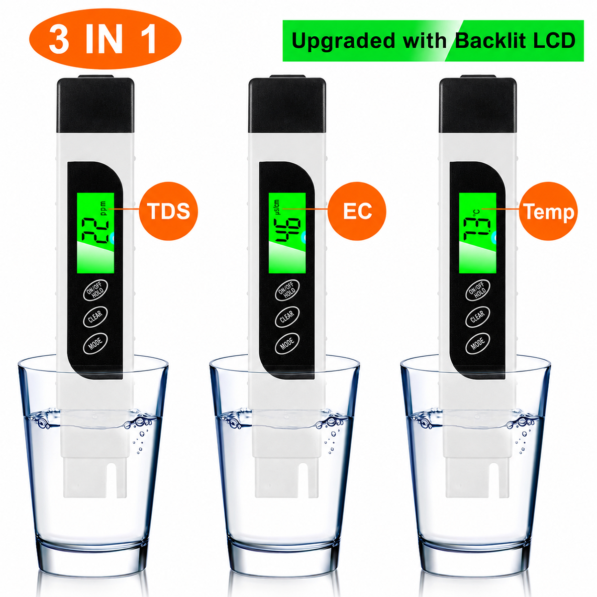 Digital TDS EC Temperature Water Tester Meter 0-9990ppm for Drinking Water & Aquariums