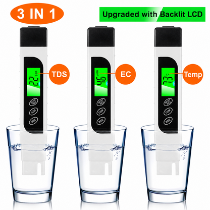 Digital TDS EC Temperature Water Tester Meter 0-9990ppm for Drinking Water & Aquariums