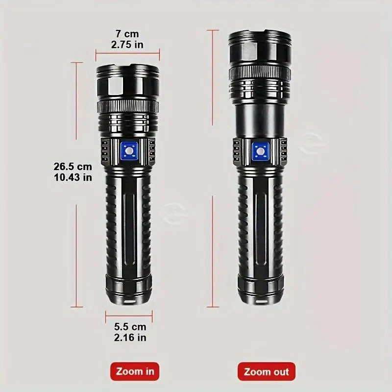 Portable 2‑in‑1 Flashlight Power Bank with Digital Power Display & Zoomable Light