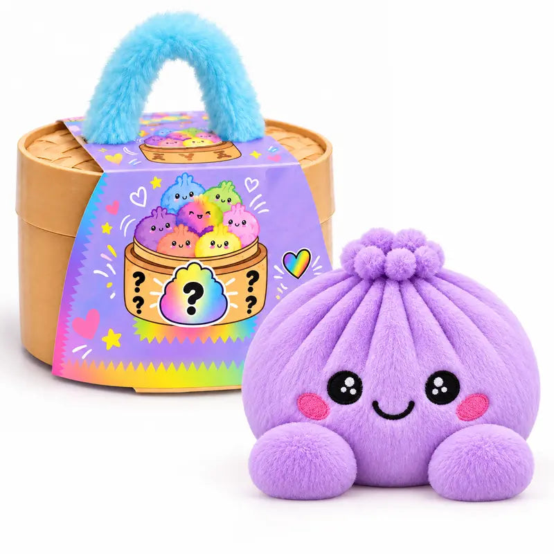 ✨Rainbow Dumpling Squishy Plush Toy with Imitation Bamboo Steamer, Christmas Decor Gift