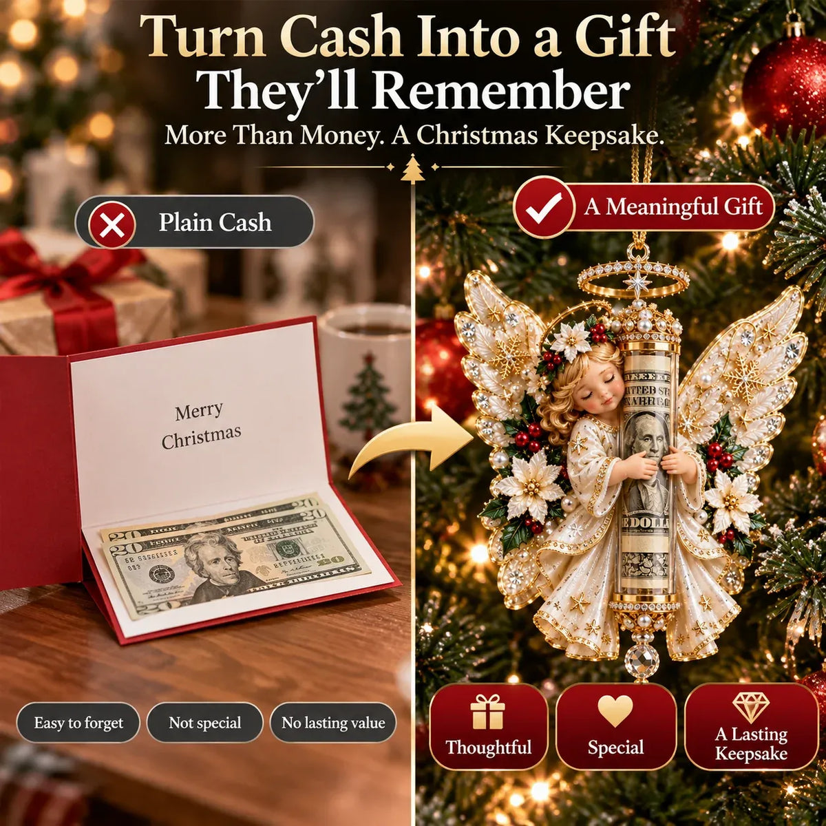 👼🎄Christmas Angel Cash Holder Ornament