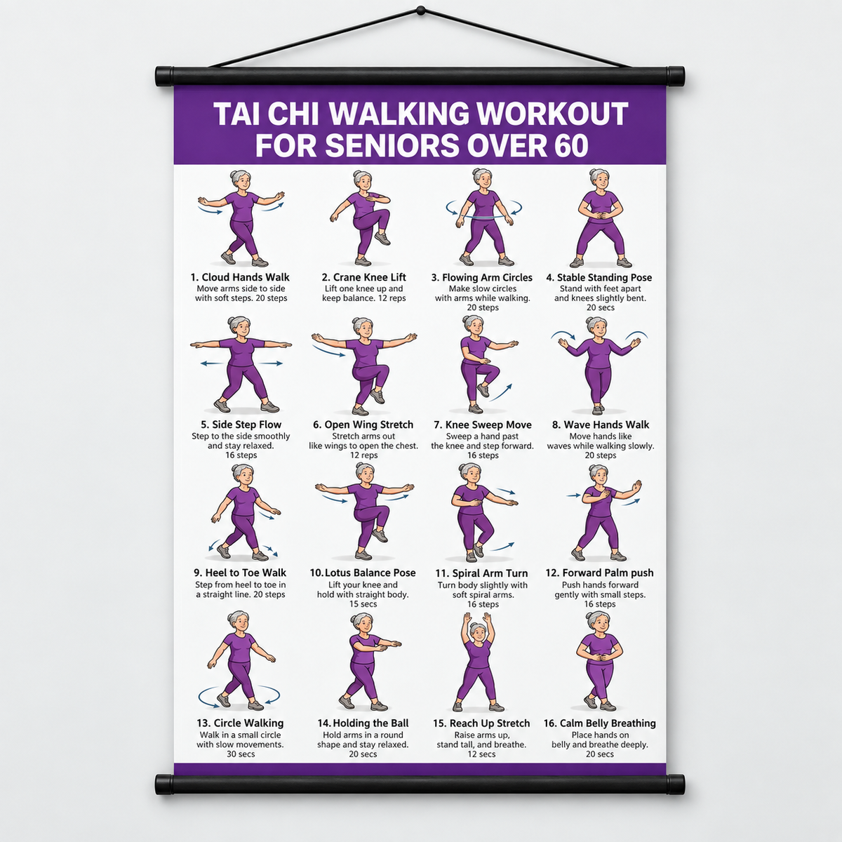 Tai Chi Chair Workout Chart for Seniors (16 x 24 inches)