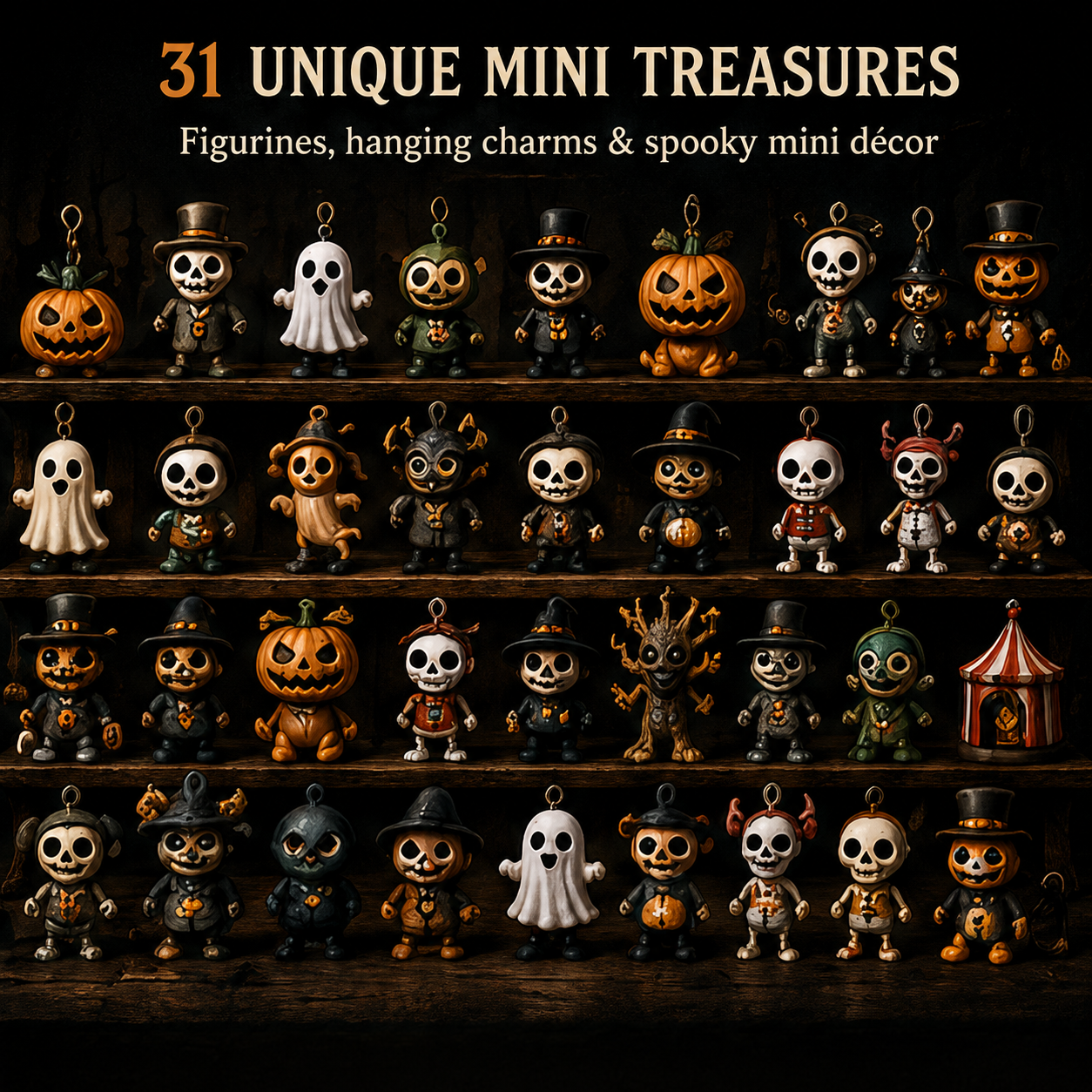 🎉🎃 Nights of Fright Halloween Countdown Box | Unique Mini Figurines, Hanging Charms & Spooky Collectibles 👻✨