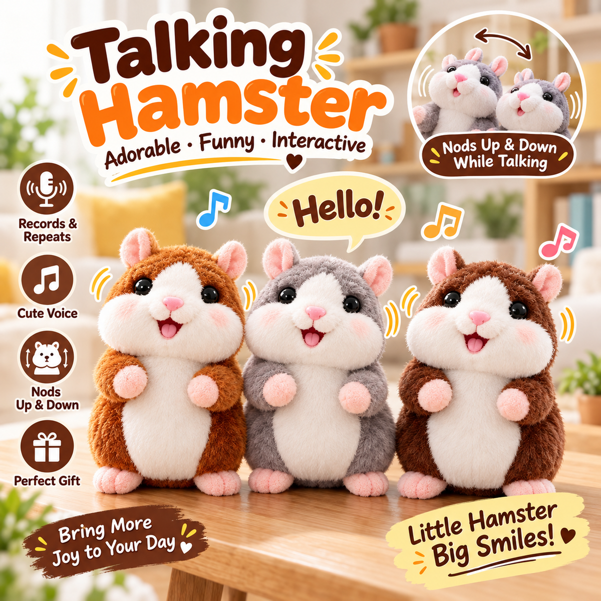 ✨Talking Hamster Plush – repeats whatever you say, auto head-shaking, hilarious fun for kids & adults.🎁