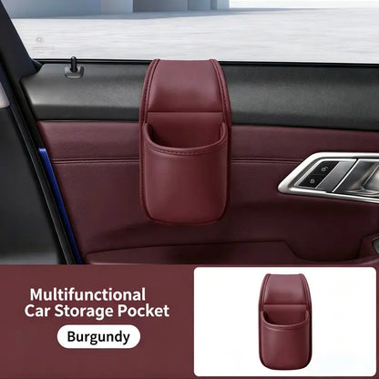 Leather Car Door Side Organizer Pocket, Double‑Layer Storage Pouch with Flannel Lining
