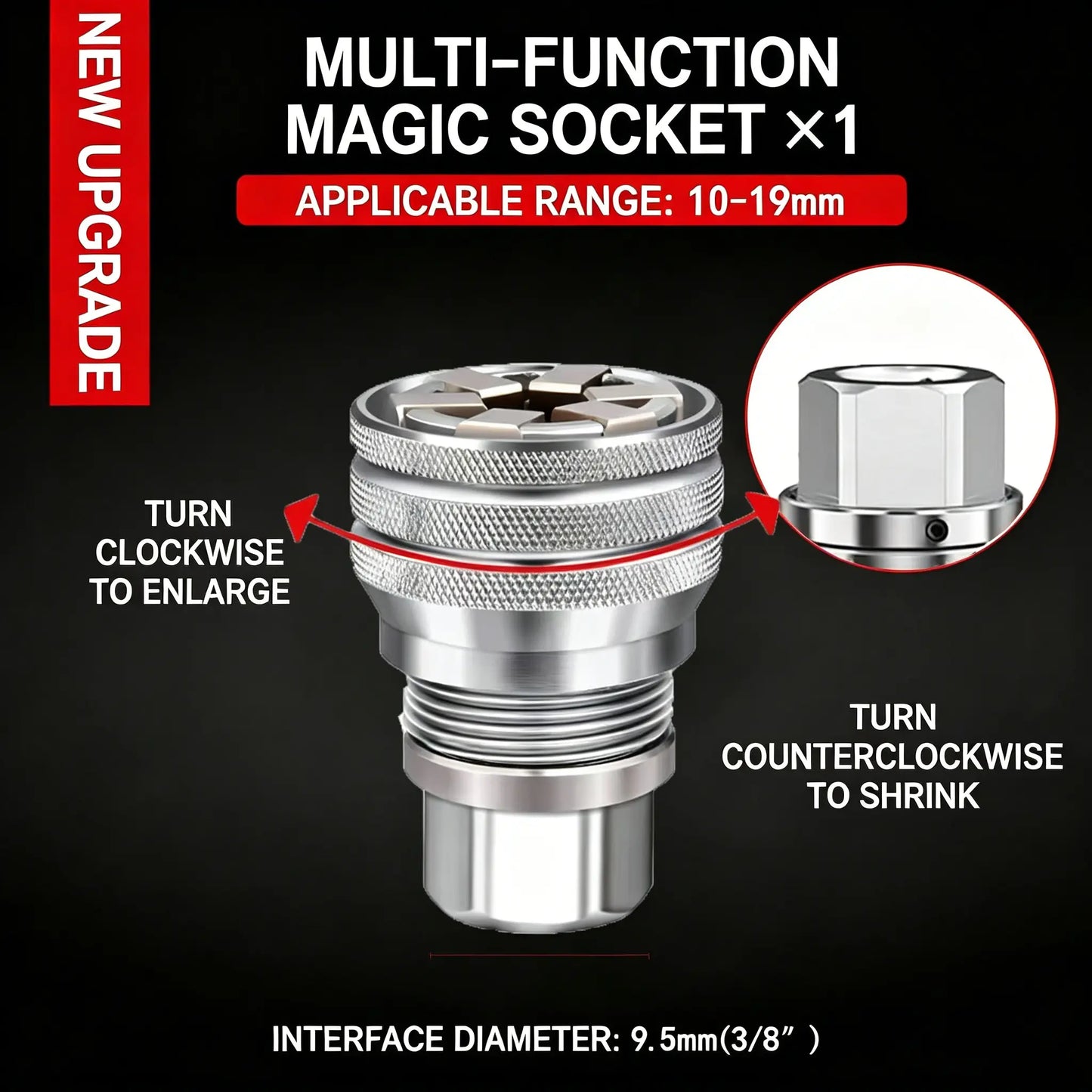 Universal Socket Wrench, Adjustable Multi-Function Tool for 3/8 Inch Drive