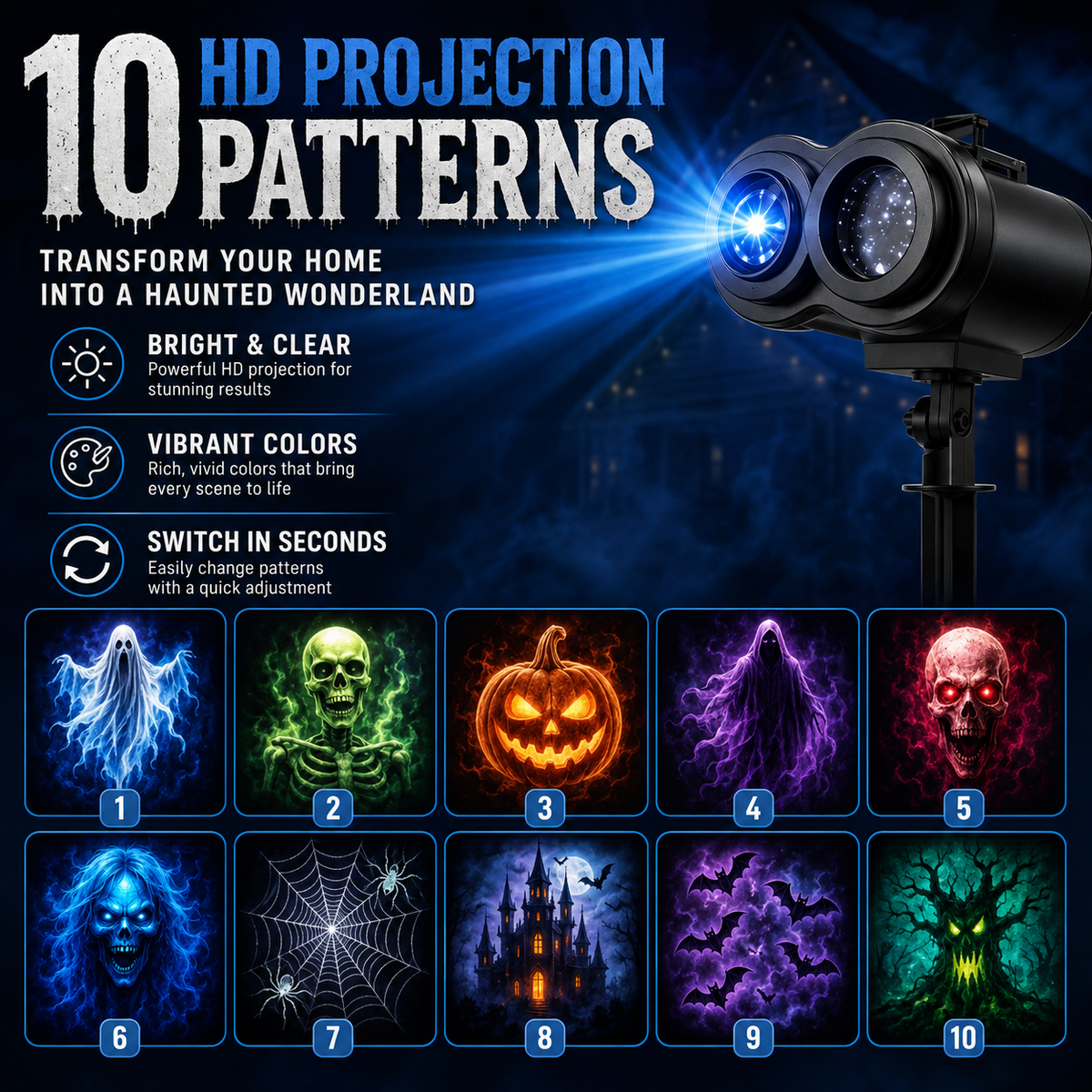 Halloween Skull Dynamic Light 10 Unique HD Projection Patterns