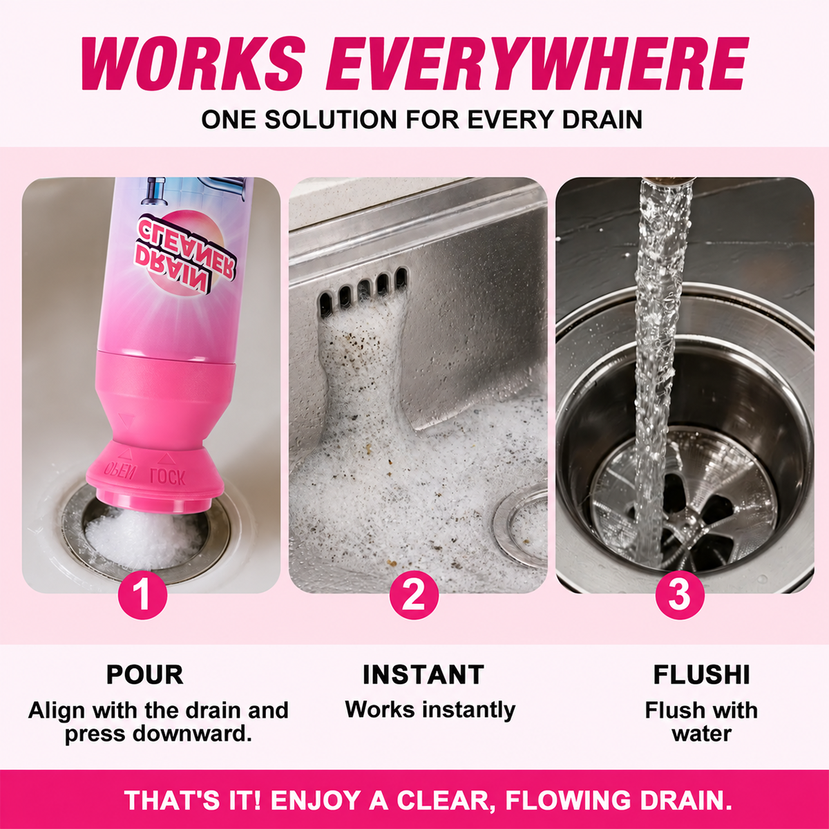 Foam Drain Cleaner, Alcohol‑Free Lemon Scent for Household Drains