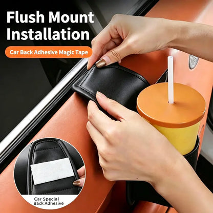 Leather Car Door Side Organizer Pocket, Double‑Layer Storage Pouch with Flannel Lining