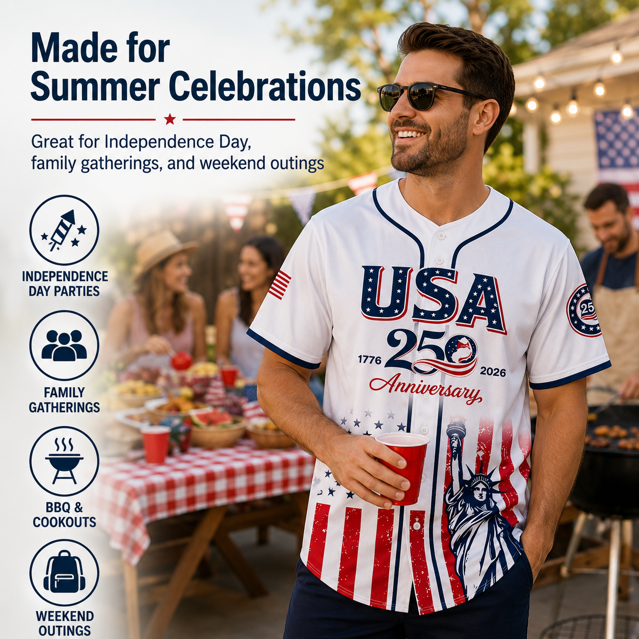 USA 250th Anniversary Patriotic Baseball Jersey