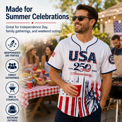 USA 250th Anniversary Patriotic Baseball Jersey