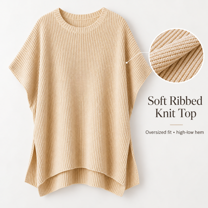 Relaxed Oversized Puff-Sleeve Knit Pullover Top