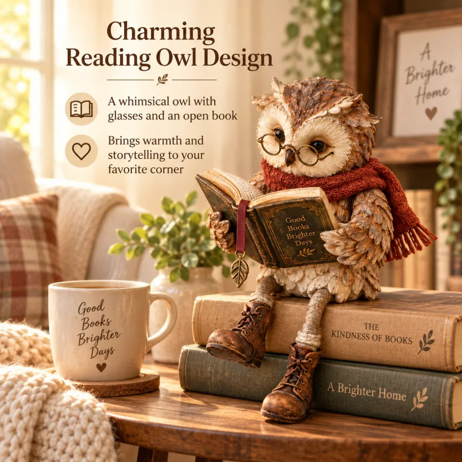 Reading Owl Figurine – Cozy Book-Lover Tabletop Décor