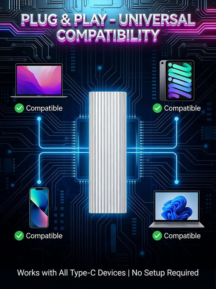 High Capacity Type-C Portable SSD, Compact External Storage for Laptops Phones Travel