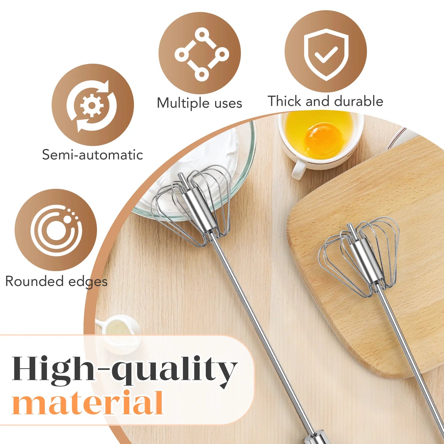 Hand Push Rotary Stainless Steel Whisk