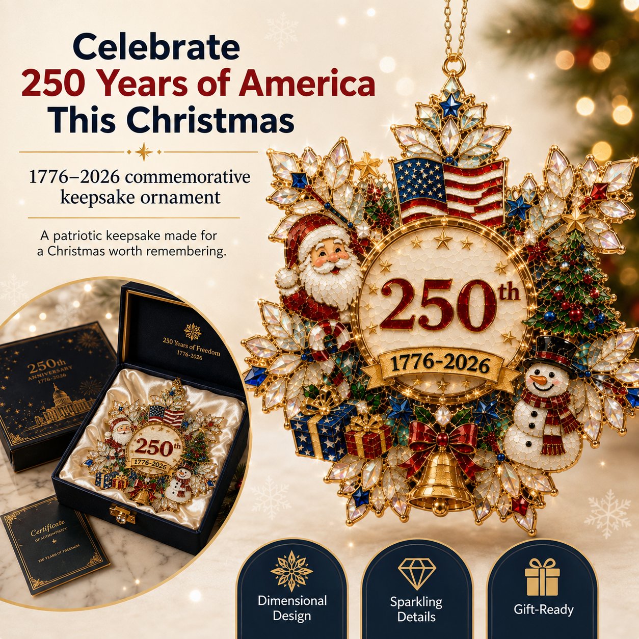 🔥🇺🇸 America’s 250th Anniversary Christmas Ornament – 1776–2026 Commemorative Keepsake