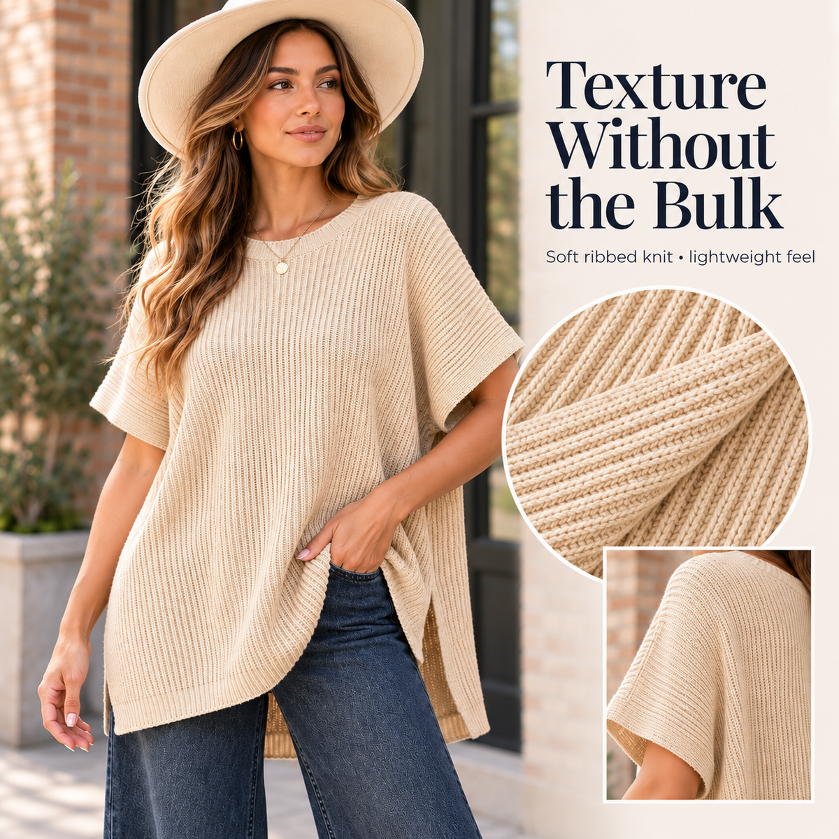 Relaxed Oversized Puff-Sleeve Knit Pullover Top